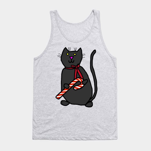 Christmas Kitty Cat With Ribbon and Candy Cane Tank Top by ellenhenryart